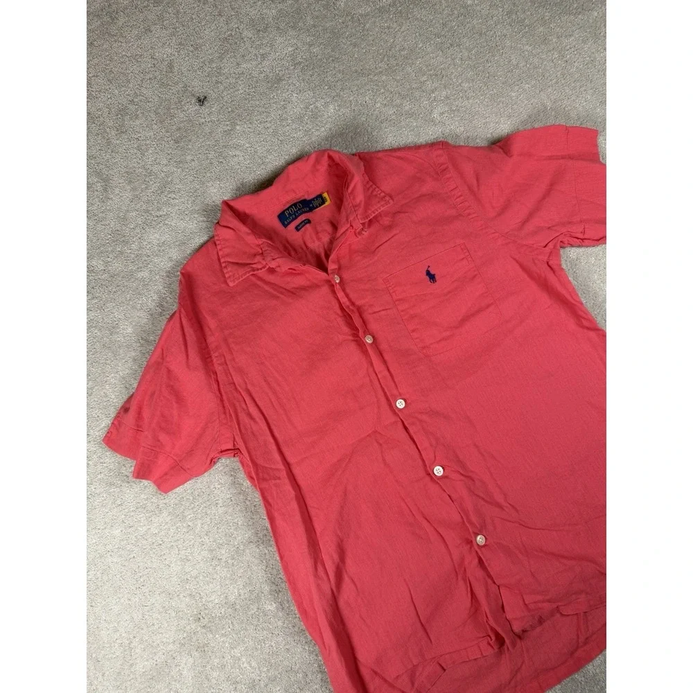 Polo Ralph Lauren Classic Fit Linen Blend Button Shirt Pockets Men's M Coral